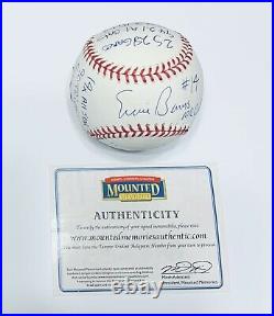 Ernie Banks Autographed Baseball Inscribed STATS (1/1) Mounted Memories & MLB