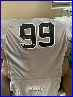 Fanatics Aaron Judge autographed jersey Inscribed 2017 AL ROY. Fanatics and MLB