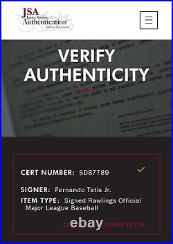 Fernando Tatis Jr 23 Inscribed Baseball Autographed/Signed JSA Certed