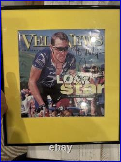 Framed Lance Armstrong Signed VeloNews Magazine Autographed Inscribed To Wally