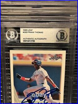 Frank Thomas Signed & Inscribed 1990 Leaf #300 Rookie Card Beckett Slabbed Auto
