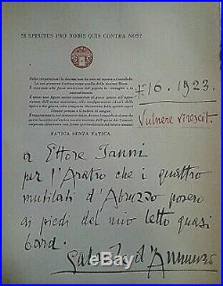 Gabriele D'annunzio Signed & Inscribed Book To Friend Author Ettore Janni 1923