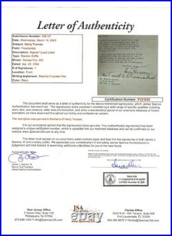 HARRY TRUMAN President Signed Inscribed'54 Federal Reserve Typed Letter JSA LOA