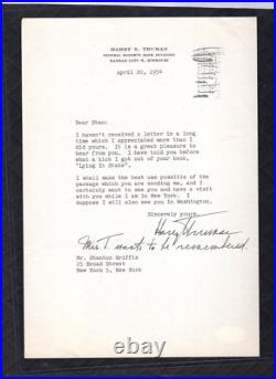 HARRY TRUMAN President Signed Inscribed'54 Federal Reserve Typed Letter JSA LOA