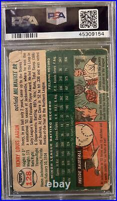 Hank Aaron Signed 1954 Topps Rookie Card #128 Inscribed Hof 82? Psa Authentic