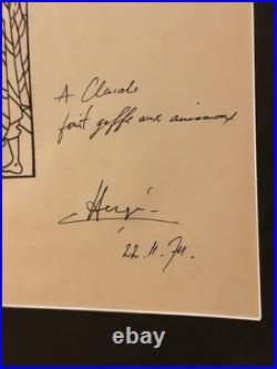 Hergé (George Rémi) Autograph Signed Sketch Temple Du Soleil 1974 Inscribed