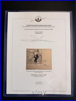 Hergé (George Rémi) Autograph Signed Sketch Temple Du Soleil 1974 Inscribed