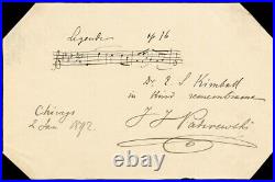 Ignacy Jan Paderewski Inscribed Autograph Musical Quotation Signed 01/02/1892
