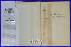 J. EDGAR HOOVER Signed Autographed MASTERS OF DECEIT Hardcover Book Nov. 1960 J. EDGAR HOOVER Signed Autographed MASTERS OF DECEIT Hardcover Book Nov. 1960