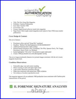 Jim Morrison of Doors signed + inscribed Song Hits magazine cover