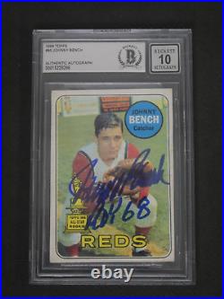 Johnny Bench Signed 1969 Topps #95 Inscribed Roy 68 Bas 10 Authentic Auto Reds