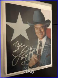 Larry Hagman Signed Dallas J. R. Ewing Portrait Autograph Inscribed To Jim