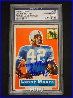 Lenny Moore 1956 Topps #60 Signed & Inscribed Hof 75 Psa Authentic Auto Colts