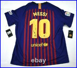 Lionel Messi Signed Nike FC Barcelona Jersey Inscribed Leo Autograph Beckett