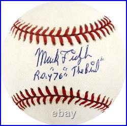 Mark Fidrych Singed Autographed AL Baseball Inscribed ROY 76, The Bird PSA