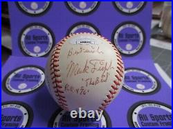 Mark Fidrych Tigers Autographed Baseball The Bird ROY 76 Inscribed JSA #AD60393