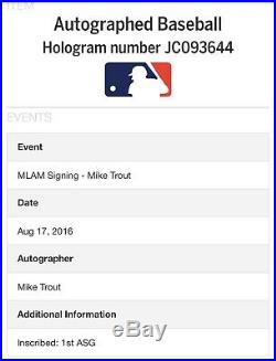 Mike Trout 1st ASG Autographed Inscribed 2012 MLB All Star Game Baseball