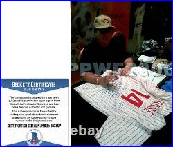 PETE ROSE SIGNED PHILLIES JERSEY With 13 SIGNED INSCRIBED STATS BECKETT AUTOGRAPH