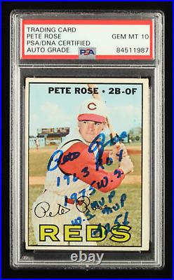 Pete Rose Signed 1967 Topps #430 Inscribed 1963 ROY, 1975 W. S. MVP, W. S. MV