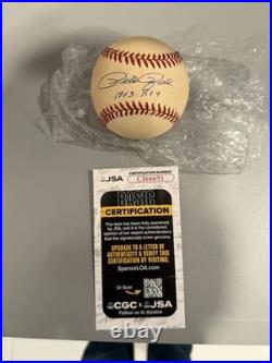 Pete Rose Signed Baseball Inscribed 1963 ROY JSA COA Perfect Autograph