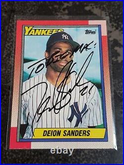 RARE 1990 Topps Deion Sanders Hand Signed On Card Auto Inscribed BIG MAC Yankees
