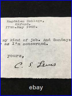 RARE C. S. Lewis typed/handwritten signed note, Narnia Author, Original item