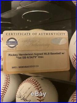 RICKY HENDERSON AUTOGRAPHED SIGNED MLB BASEBALL INSCRIBED WITH 1st SB 6/24/79