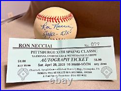 RON NECCIAI Signed Autographed Official NL Baseball Inscribed 5/13/52 -27 K's
