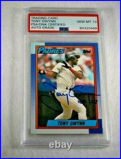 Rare 1990 TONY GWYNN Signed Inscribed HOF 07 Topps Baseball Card-PERFECT PSA 10