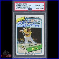 Rickey Henderson signed 1980 Topps Rookie Card PSA Slab Inscribed Auto 10 C1392