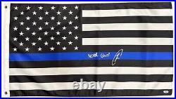 Robert O'Neill Signed, Inscribed Never Quit Blue Lined American Flag 30x17 PSA