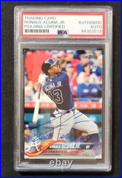 Ronald Acuna 2018 Topps #698 Bat Down SP RC Signed Inscribed 2018 NL ROY PSA/DNA