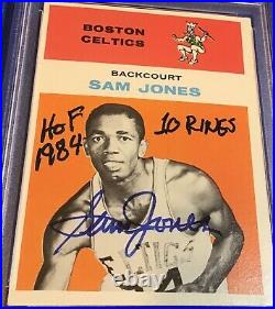 SAM JONES Boston Celtics Rookie Card autographed Dual Inscribed PSA 7 PSA DNA 10