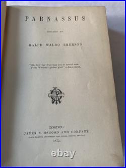 SIGNED Book By Ralph Waldo Emerson 1874 Parnassus Inscribed Signature Autograph