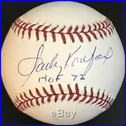 Sandy Koufax HOF 72 Autographed and Inscribed MLB Baseball, Beckett LOA