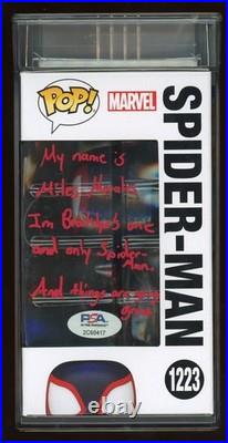 Shameik Moore Signed Inscribed Autograph Spider-Man Funko Pop 1223 PSA 8 Auto 9