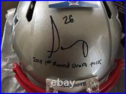Sony Michel Autographed FS Speed Helmet Inscribed With Beckett COA Patriots