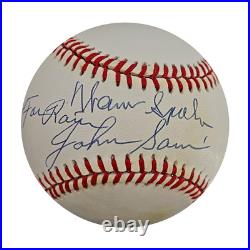 Spahn Sain Guardians Yankees Autograph Signed Inscribed ONL Baseball (JSA COA)