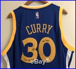 Stephen Curry Autographed Inscribed NBA Warriors Signed Jersey (BAS & CURRY COA)