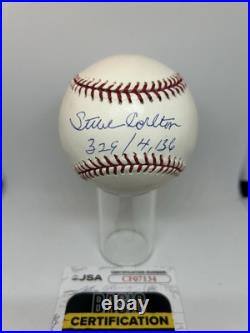 Steve Carlton Signed Baseball Inscribed 329 / 4,136 JSA Certified Autograph