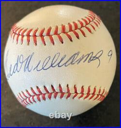 TED WILLIAMS SIGNED AUTOGRAPHED AL BASEBALL INSCRIBED 9 (Jersey #) PSA RED SOX