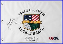 TIGER WOODS Autographed 2000 US Open Inscribed 15 Stroke Win Flag UDA LE 500