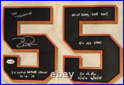 TIM LINCECUM Signed Auto Autograph Inscribed Stat 2010 World Series Jersey JSA