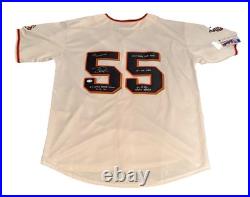 TIM LINCECUM Signed Auto Autograph Inscribed Stat 2010 World Series Jersey JSA