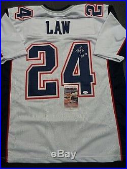 TY Law New England Patriots Autographed White Style Inscribed Jersey coa JSA