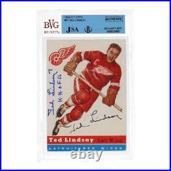 Ted Lindsay Signed 1954-55 Topps #51 Inscribed H. H. O. F. 66 BVG Autograph Gr