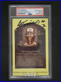Ted Simmons Signed Hall Of Fame Plaque Postcard Inscribed Hof'20 With Psa Coa