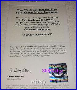 Uda Tiger Slam Canvas Inscription Auto Tiger Woods #28/50 Inscribed Autograph