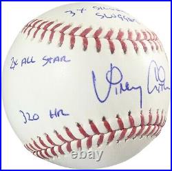 Vinny Castilla signed baseball autographed inscribed Stats Colorado Rockies PSA