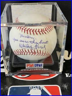 WHITEY FORD SIGNED AUTOGRAPHED BASEBALL INSCRIBED Mickey, You Were The Best PSA
